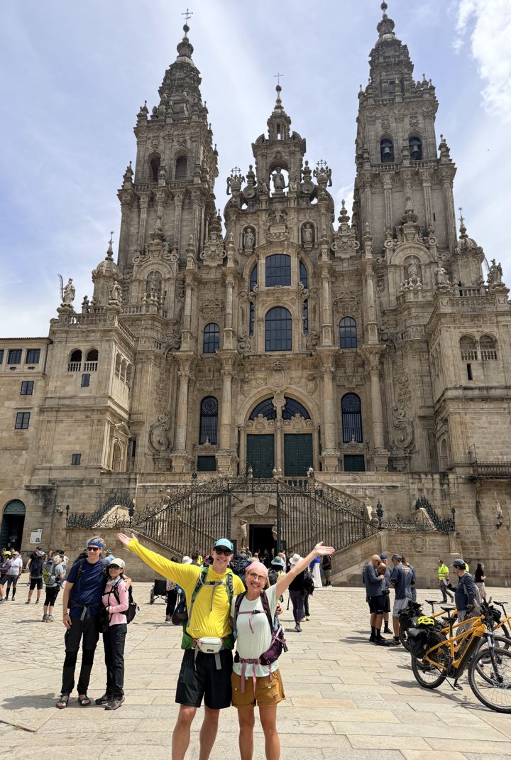 Gerald and his wife in front of the cathedral in Santiago de Compostela, Spain